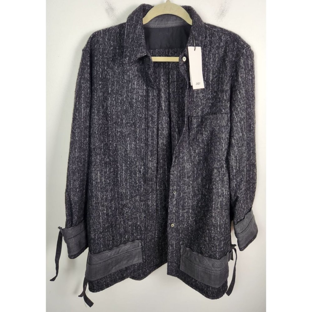 JNBY Women's Sz. XL Grey & Charcoal Button Up Wool Blend Shirt Jacket NWT